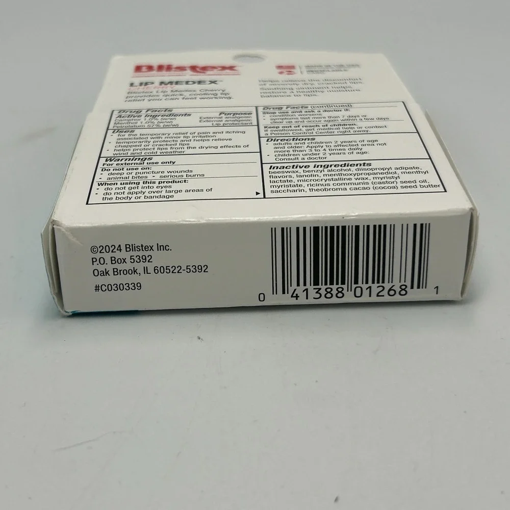 New Blistex Cherry Lip Medex 2 Count 0.35 oz Advanced Hydration Medicated Tube